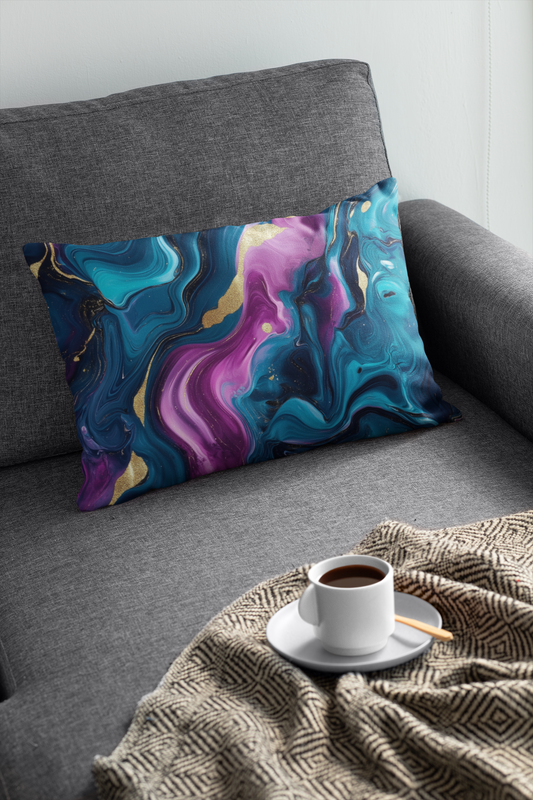 Blue Mirage with Golden Veins – Fluid Art Pillow Cover